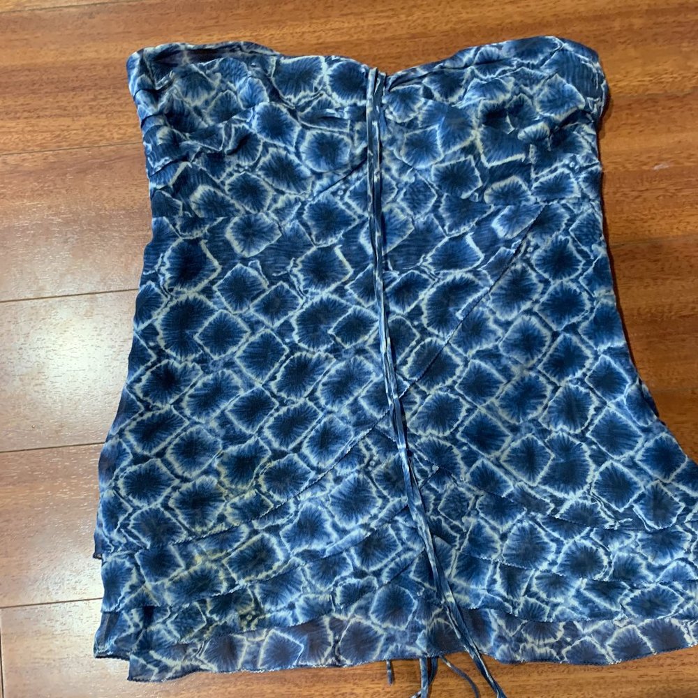 The Limited - Off shoulder Silk Indigo Shibori print top - Medium